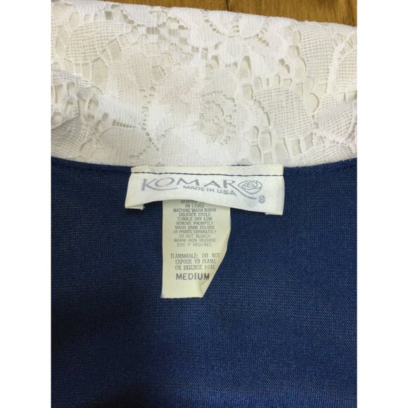 Vintage Komar Long Blue Velvet Robe Lace Trim Nightgown Size M Pockets - Picture 5 of 7